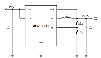 Application Circuit Diagram - Diodes Incorporated AP61300Q/AP61302Q Synchronous Buck Converters